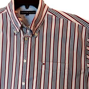 Tommy Hilfiger Vintage Button down Shirt Mens L Tommy Colors Striped Logo Preppy